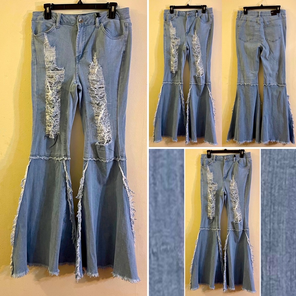 Distressed Bell Bottom Jeans